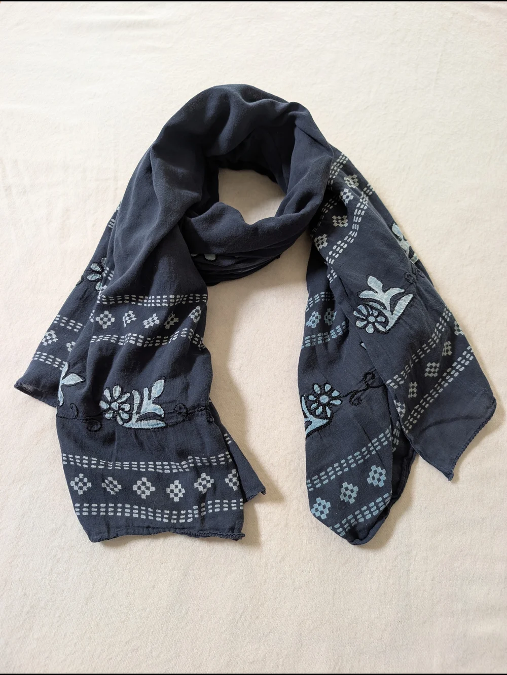 Sisley Embroidered Floral Lightweight Cotton Scarf